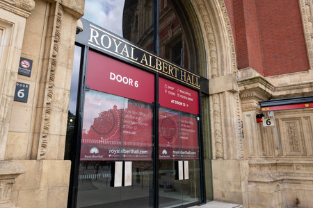 London. UK- 07.11.2021. One of the entrance into the Royal Albert Hall with its name sign above.のeditorial素材