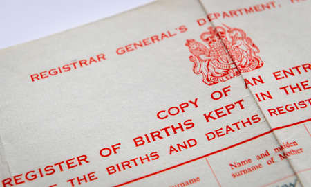 Close up of a birth certificate.の写真素材