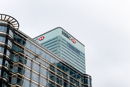 London. UK-03.30.2022. Exterior view of the HSBC Tower in Canary Wharf. The UK headquarters of an old British bank which does most of its business in Asia.のeditorial素材