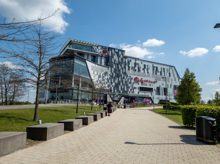 Birmingham. UK-04.26.2022. Exterior view of the Resorts World shopping and entertainment centre building.のeditorial素材