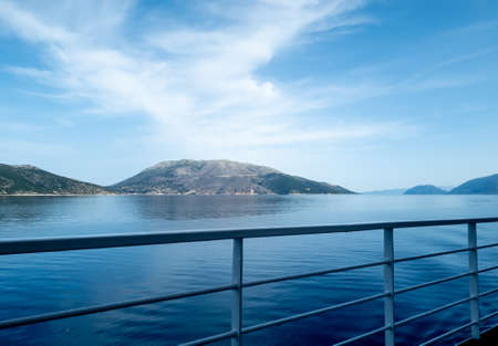A view of the Greek Ionian islands from a ferry boat.の写真素材