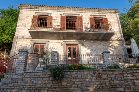 Ithaca Island, Greece-05.25.2022. Villa Votsalo in Kioni, Ithaca, Greece. A beautiful traditional style stone property for holidays.のeditorial素材