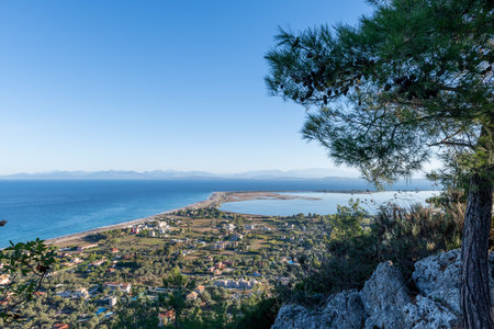 A hill top view of Lefkada Town. The capital of Lefkada island. Greece.の写真素材