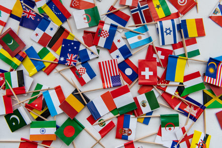 Small toothpick maps of many different countries on a white background.