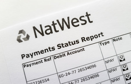 London. UK- 01.28.2023. A printed payments status report for NatWest  business clients online payments.のeditorial素材