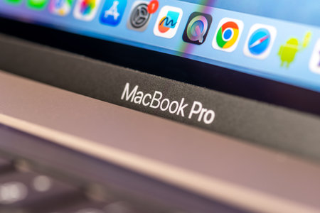 London. UK- 01.29.2023.The name on the Apple company's McBook Pro laptop computer.のeditorial素材