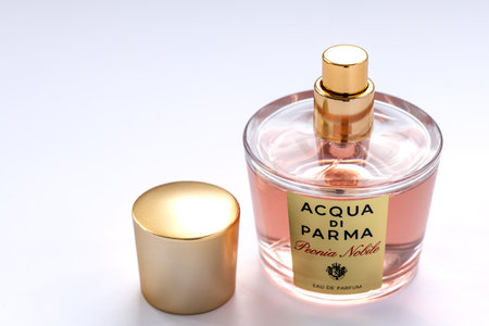 London. UK- 03.01.2023. A bottle of Acqua Di Parma perfume isolated in white background.のeditorial素材