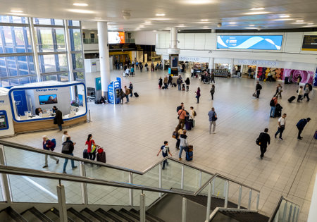 Gatwick.UK- 05.13.2023. Interior view of the Arrivals hall in Gatwick Airport South Terminal.のeditorial素材