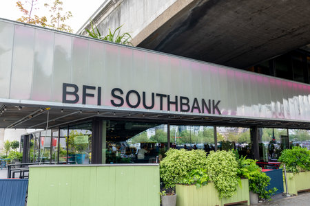 London. UK- 05.17.2023. The name sign and facade of the British Film Institute in the Southbank Centre.のeditorial素材
