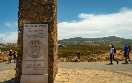 Cape Roca. Portugal- 07.08.2023. The monument marking the wester most point of continental Europe.のeditorial素材