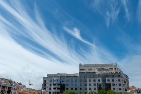 Lisbon. Portugal- 07.08.2023. A street view of the Mundial Hotel from Martin Moniz Square.のeditorial素材