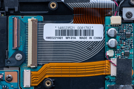 London. UK- 09.13.2023. The inside of a electronic device with a made in China label.