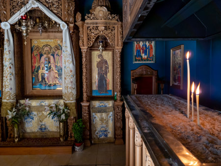 Lefkada island. Greece- 10.23.2023. Interior of Faneromeni Monastery.
