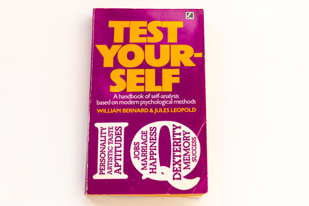 London. UK. 11.05.2023. A book of self analysis, self test isolated in white.