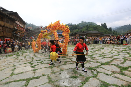 Performance of traditional dragon danceのeditorial素材