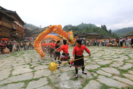 Performance of traditional dragon danceのeditorial素材