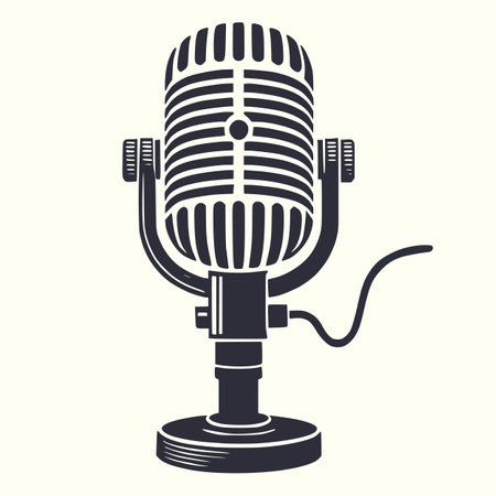 Black and White Vintage Microphone Vector Design â Perfect for Retro Music Themesのイラスト素材