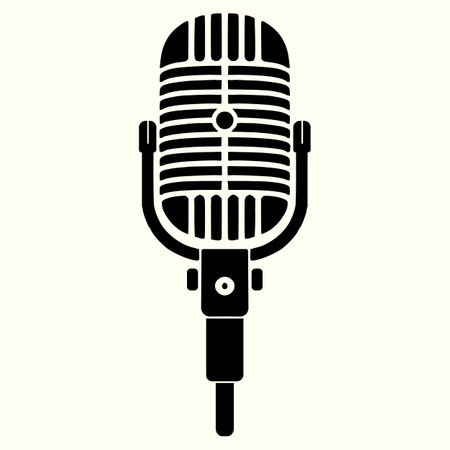 Black and White Vintage Microphone Vector Design - Perfect for Retro Music Themesのイラスト素材
