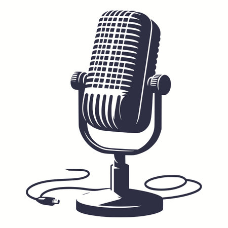 Black and White Vintage Microphone Vector Design â Perfect for Retro Music Themesのイラスト素材