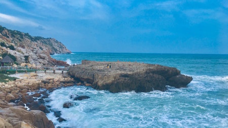 Sky and sea scene at Rai Cave, Ninh Thuan, Vietnamのeditorial素材