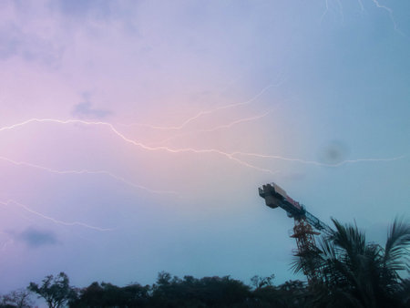 lightning strikes across the skyの写真素材