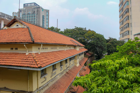 Ho Chi Minh, Vietnam March 26, 2016: roof of an old building on the campus of Vietnam National University Ho Chi Minh City - University of Sciences, Vietnamのeditorial素材