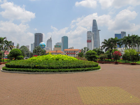 Ho Chi Minh City, Vietnam - Mar 22, 2015: Downtown Saigon and 23-9 (September 23) park on a sunny day in Ho Chi Minh Cityのeditorial素材
