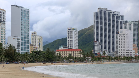 Nha Trang City, Vietnam - Oct 23, 2021: Beach on a cloudy day in Dong De area, Nha Trang City, Khanh Hoaのeditorial素材