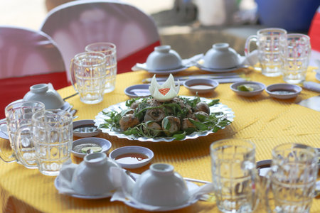 Closeup of balut egg plate on the table in the traditional wedding in Vietnamの写真素材