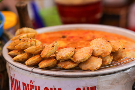 Closeup of crab on crab noodle soup vietnamese, Ho Chi Minh City, Vietnamの写真素材