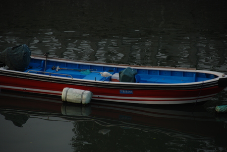The boat with little egretのeditorial素材