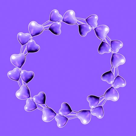 Set of circle made of purple hearts isolated on purple background and copy space. Valentine's Day or mother's day ornament is colorful Tones.Flat lay.の写真素材