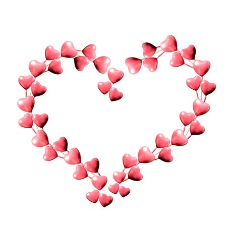Set of big heart made of pink hearts isolated on white background and copy space. Valentine's Day or mother's day ornament is colorful Tones.Flat lay.の写真素材
