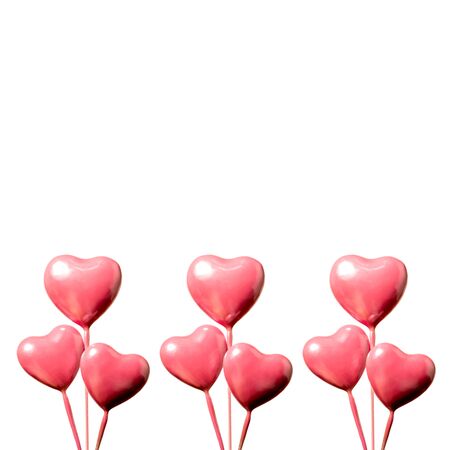 Set of pink hearts isolated on white background and copy space. Valentine's Day or mother's day ornament is colorful Tones.Flat lay.の写真素材