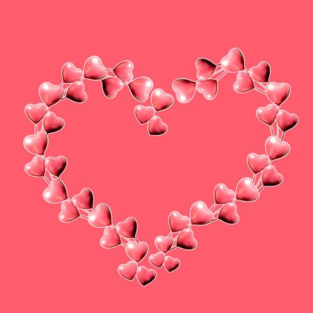 Set of big heart made of pink hearts isolated on pink background and copy space. Valentine's Day or mother's day ornament is colorful Tones.Flat lay.の写真素材