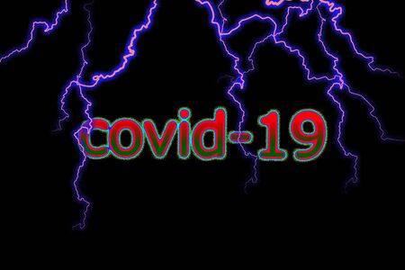 Gradation background with lightning and covid-19 of the rainbow color in the center.の写真素材