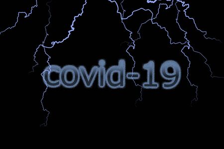 Gradation background with lightning and covid-19 of the rainbow color in the center.の写真素材