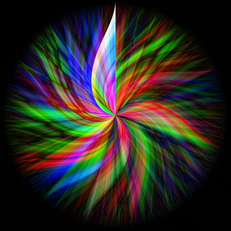 the black background, the background like the windmill or like the kaleidoscope , of the light of the rainbow color.graphic design.red, pink, yellow, green, blue, purple, white.の写真素材