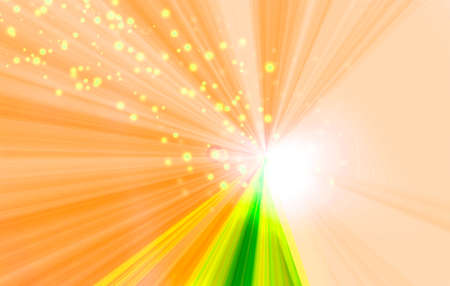 white lights and colorful radiation of the gradation with light sparkle background.orange, green, white, yellow, black.の写真素材