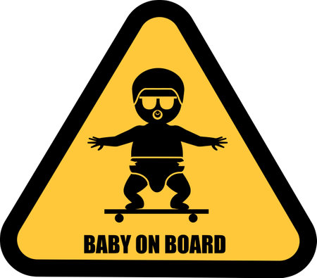 a badge, a joke sign, a warning about babies on skateboardsのイラスト素材