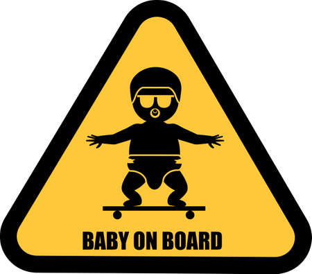 a badge, a joke sign, a warning about babies on skateboardsのイラスト素材