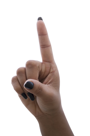 isolated female hand touching or pointing to somethingの写真素材