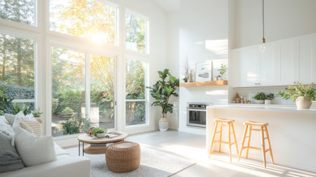 Explore a modern home with interactive virtual staging allowing users to customize interiors with gigapixel detail and natural light.の素材