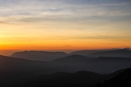 Yellow sky sunrise in the morningの写真素材