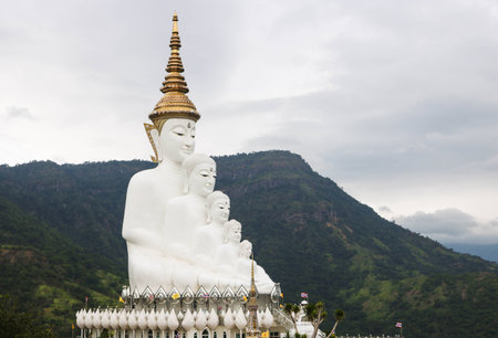 The five white buddha in Thailandの写真素材