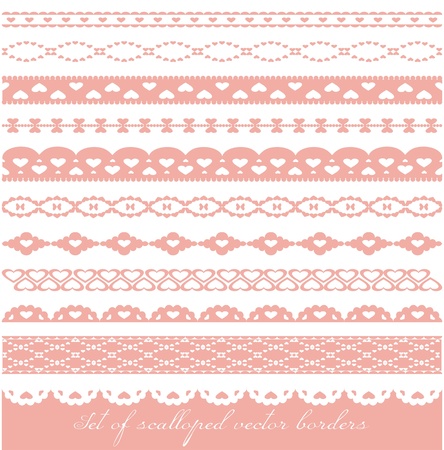 Set of scalloped vector borders with heartsのイラスト素材