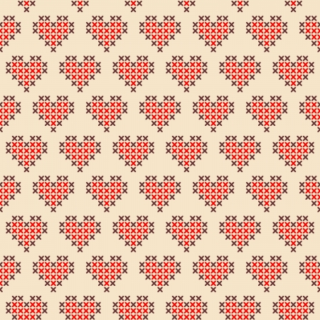 Seamless Valentine s cross stitched hearts patternのイラスト素材