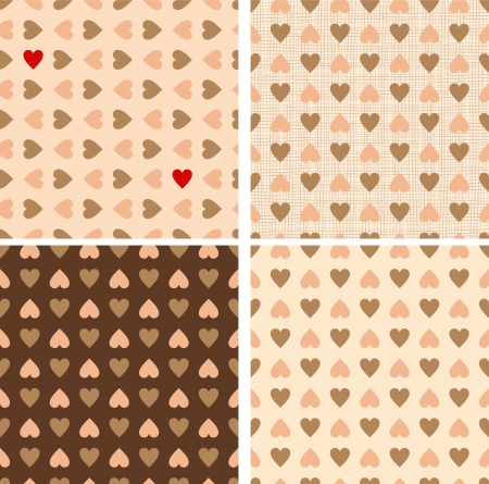 Set of four seamless heart valentine retro patterns  Chocolate brown and retro pink colors のイラスト素材