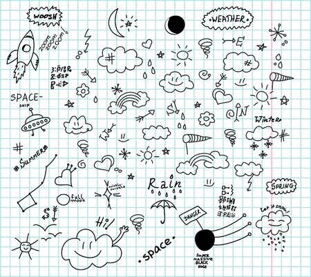 Weather and space hand drawn doodlesのイラスト素材