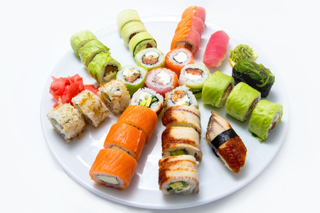 sushi set roll isolated in white backgroundの写真素材